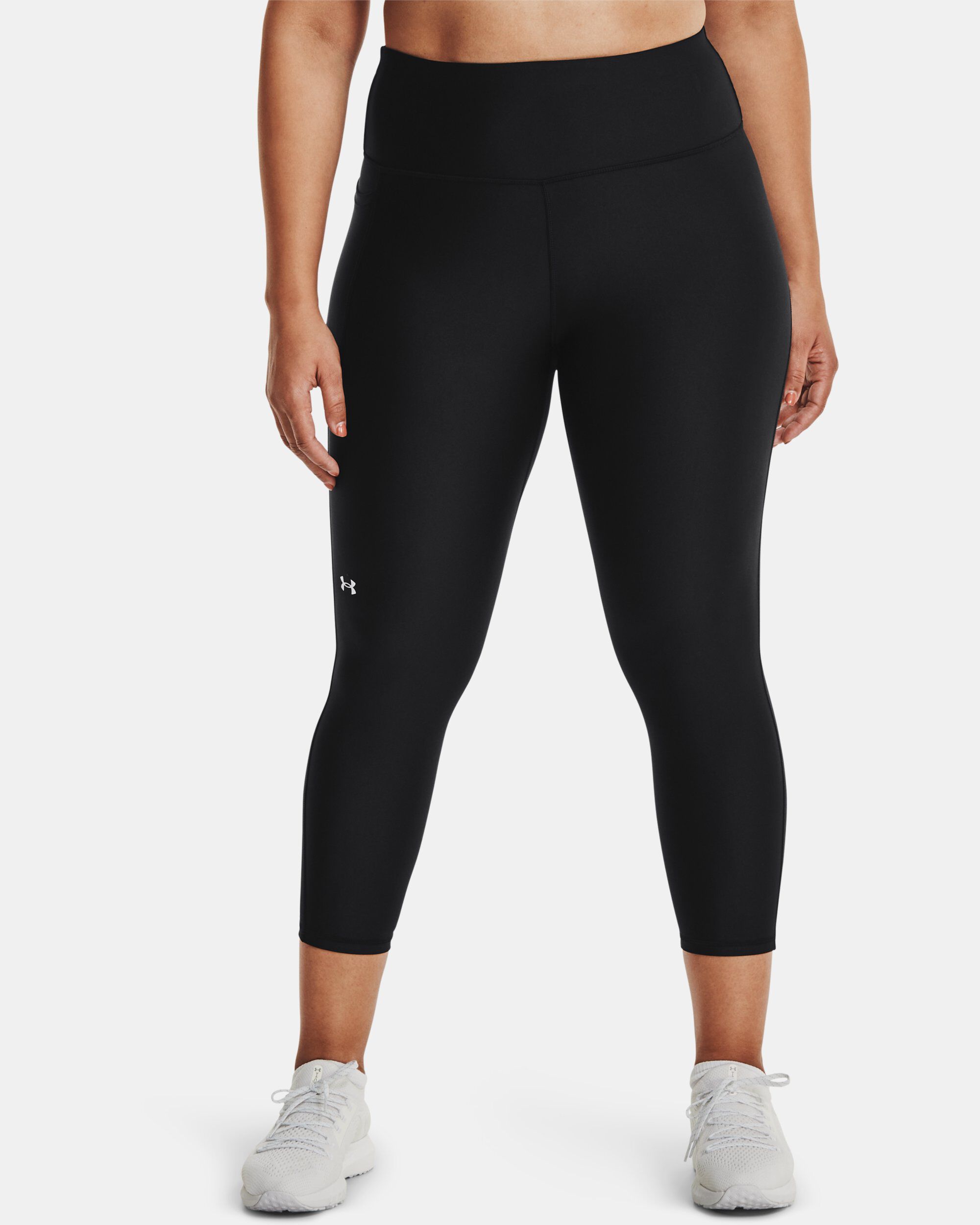 Under Armour Women's HeatGear Armour Mid No-Slip Waistband Pocketed Leggings  , Black (001)/White , Large at  Women's Clothing store