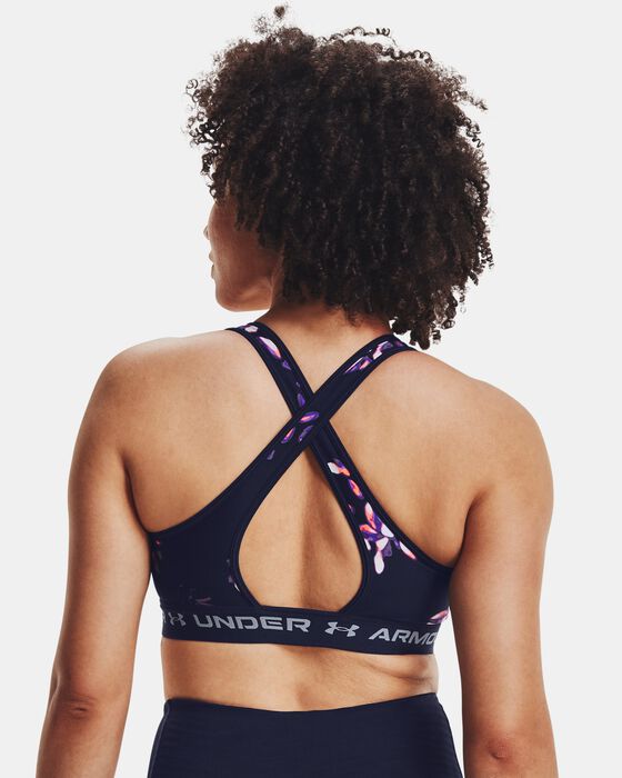 Under Armour Women's Armour® Mid Crossback Printed Sports Bra Blue